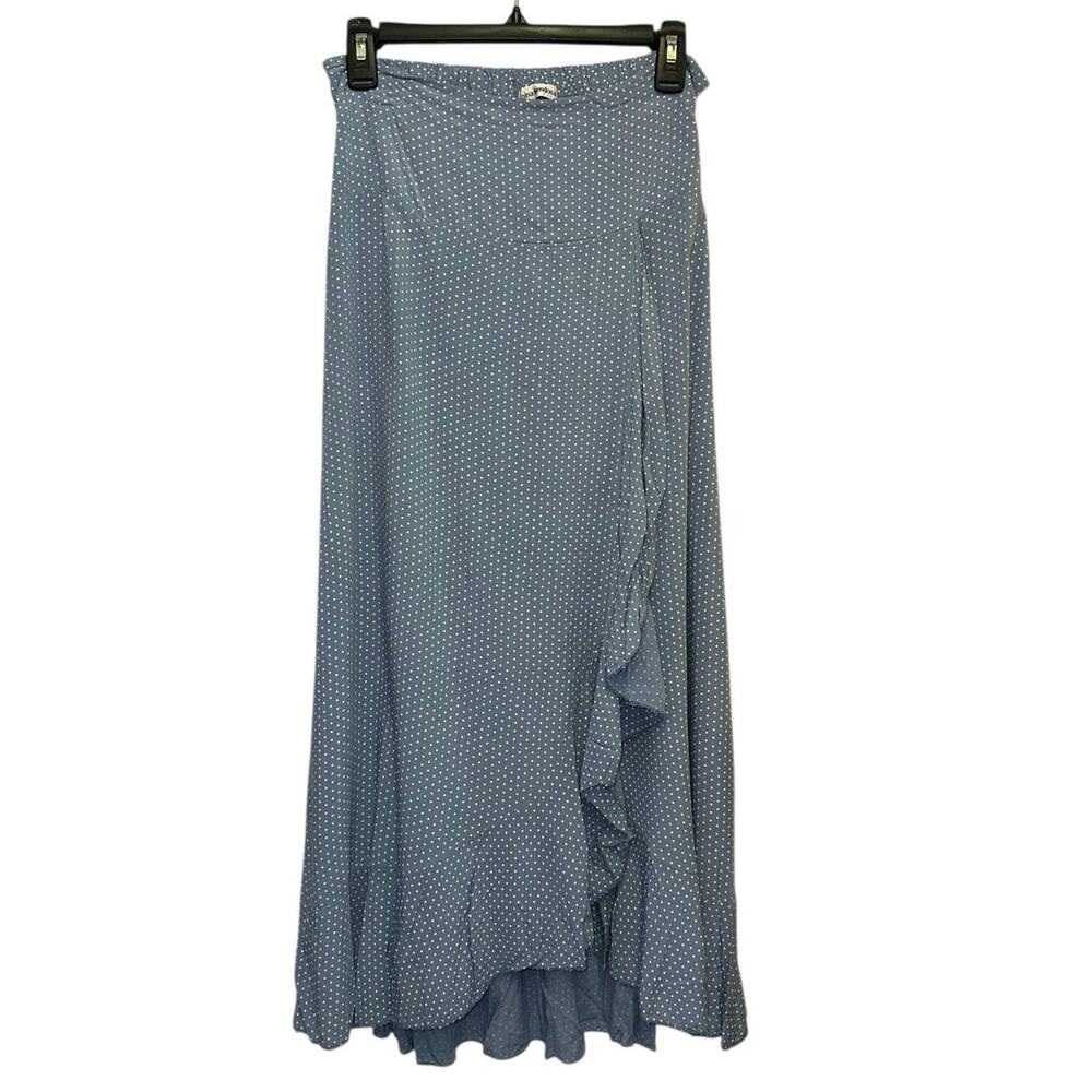 Nina Kendosa Paris‎ Blue Polka Dot Wrap Skirt Medium Ruffle Midi French Style